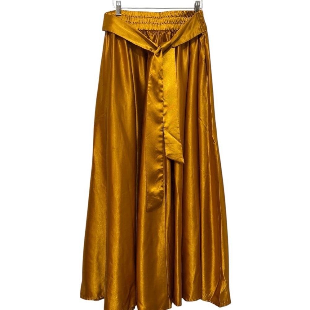 Gold Satin Tux Waist Maxi Skirt - Picture 3 of 11